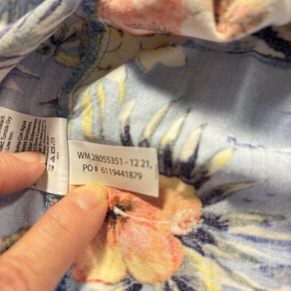 George Men Button Up Shirt 2XL Blue Floral Hawaiian Tropical Palm Trees Collar - Picture 8 of 11